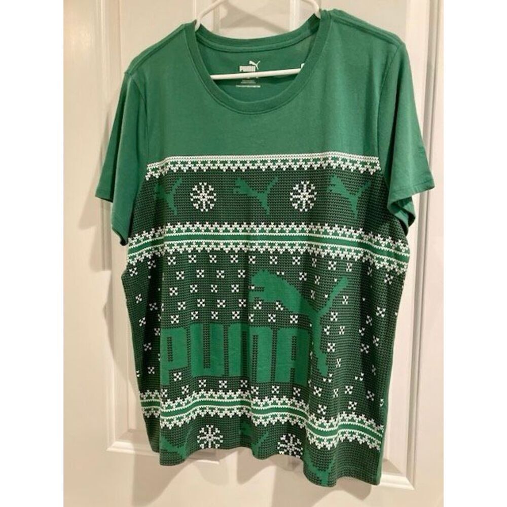 NEW Puma Women’s Christmas ‘Ugly Sweater’ Tee T-shirt Green Size XL